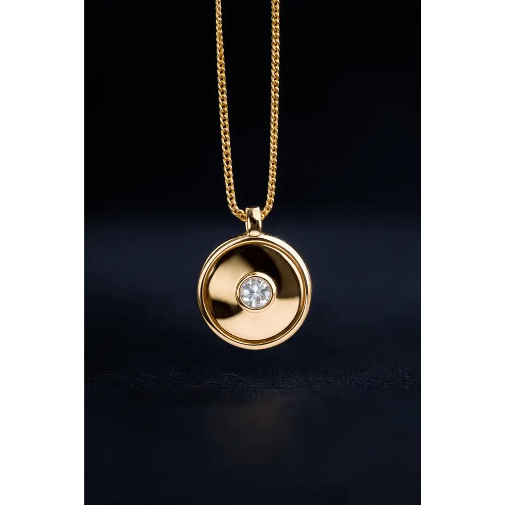 14k Yellow Gold Pendant with 3mm Lab-Grown Diamond | Handmade Hallmarked & Engraved Designer Necklace - Pendant