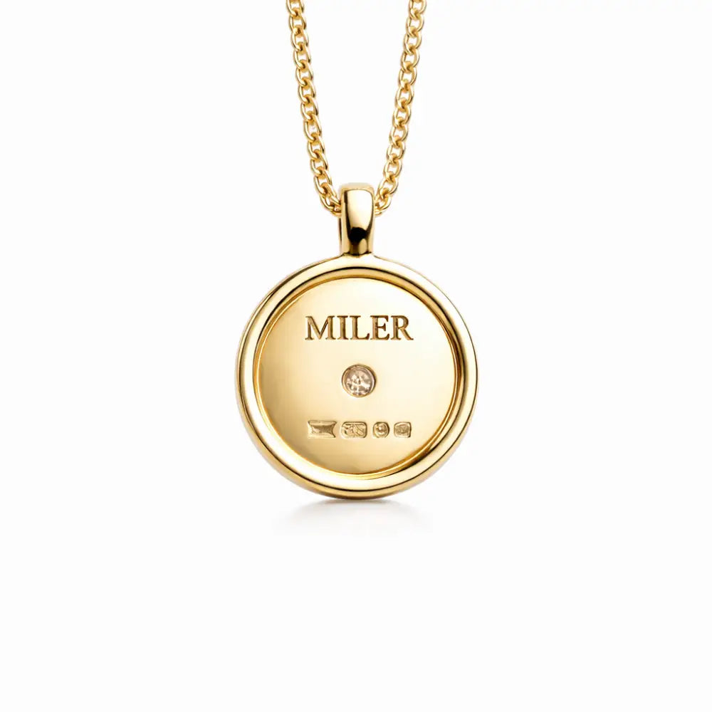 14k Yellow Gold Pendant with 3mm Lab-Grown Diamond | Handmade Hallmarked & Engraved Designer Necklace - Pendant