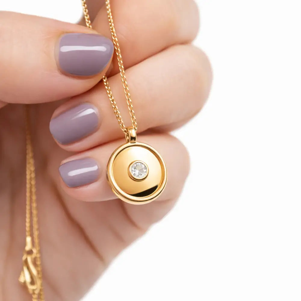 14k Yellow Gold Pendant with 3mm Lab-Grown Diamond | Handmade Hallmarked & Engraved Designer Necklace - Pendant