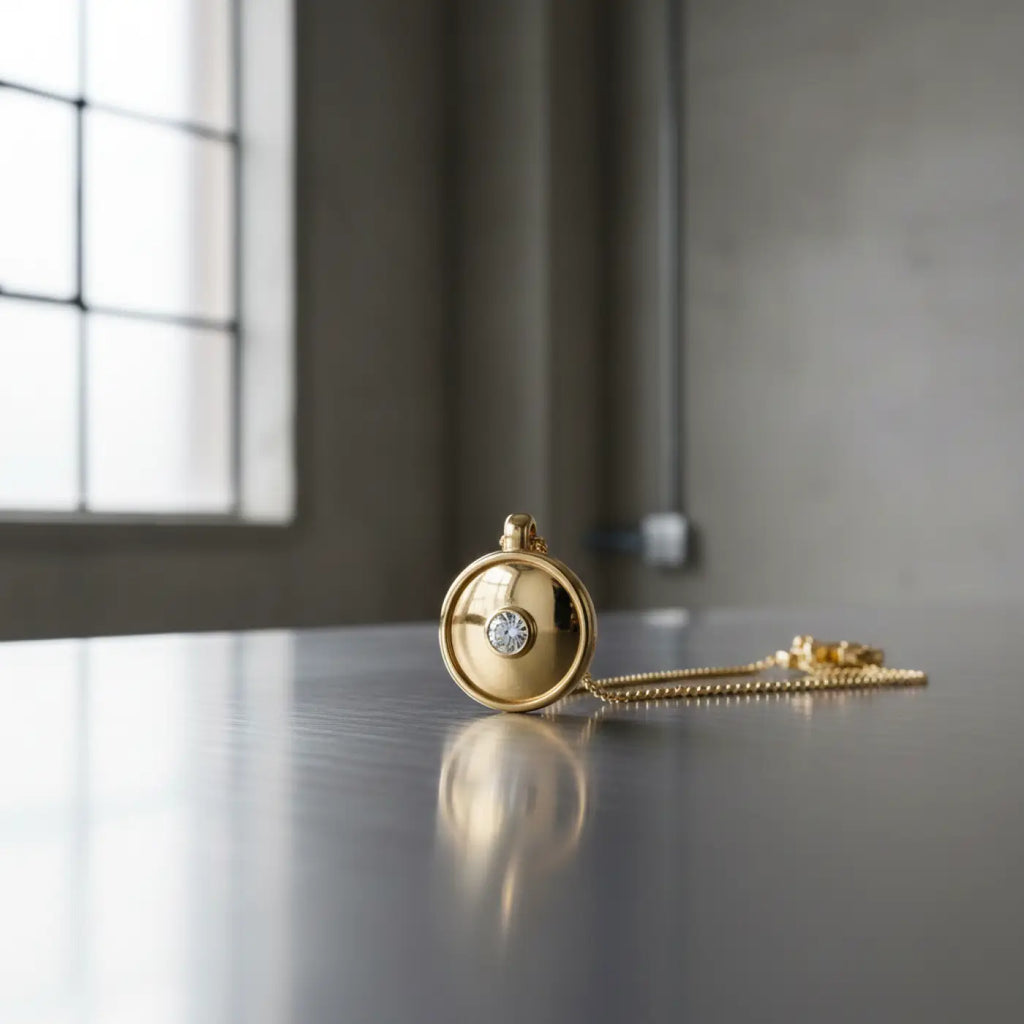 14ct yellow gold engraved designer necklace with lab grown diamond pendant