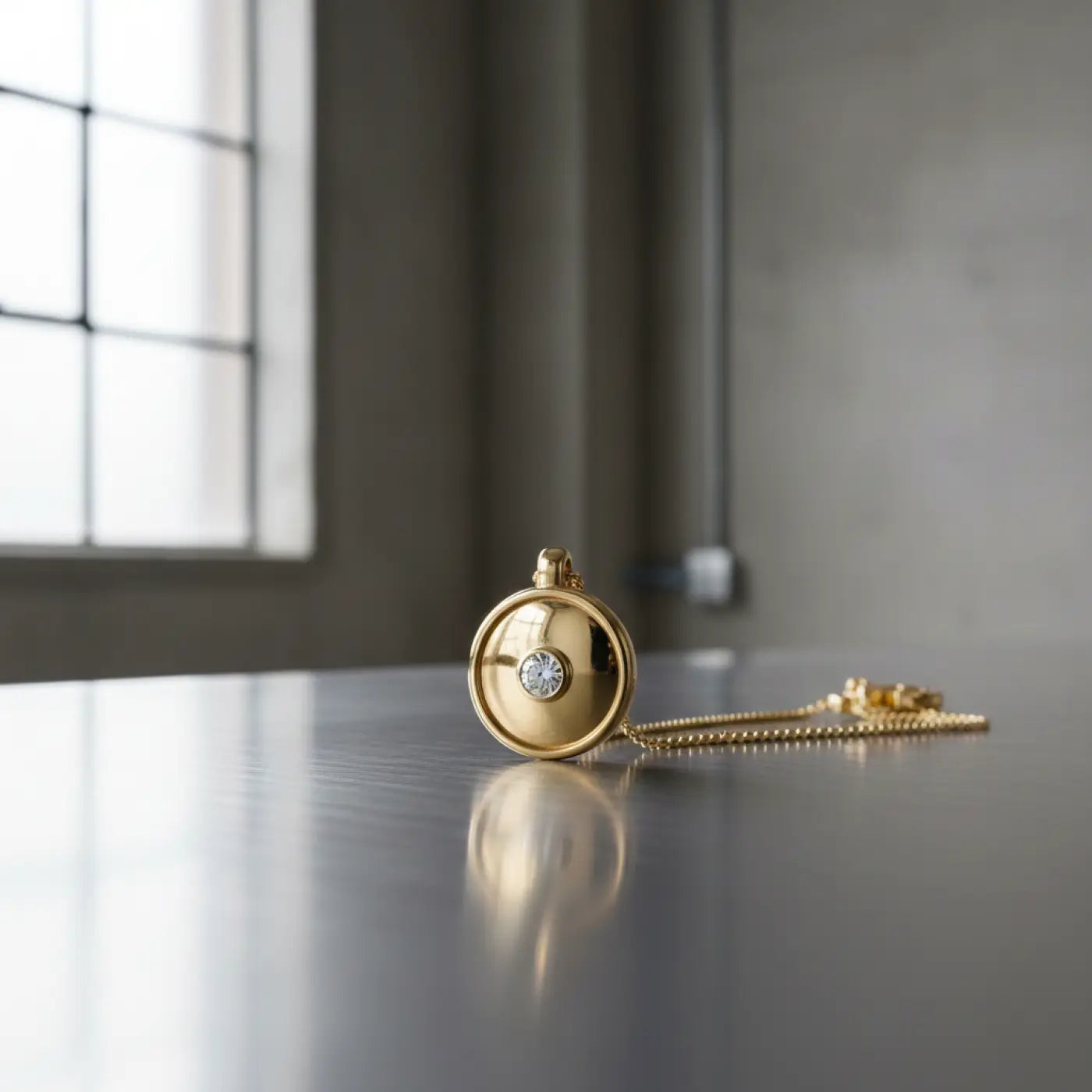 14ct yellow gold engraved designer necklace with lab grown diamond pendant