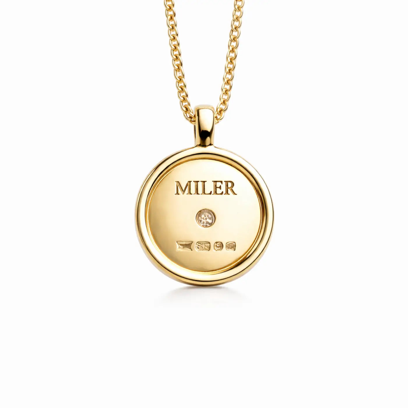 14ct yellow gold miler engraved pendant necklace with lab grown diamond