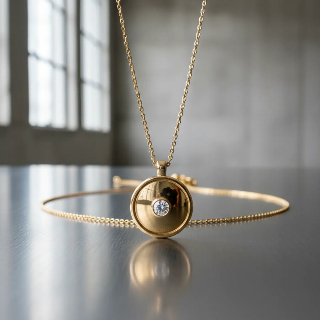 14ct yellow gold engraved designer necklace with lab-grown diamond pendant