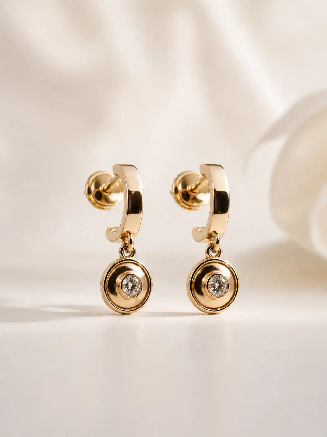 Miler axis drop diamond earrings 3mm solid 14ct yellow gold hoops with smartlock fastening and sparkling central gemstone