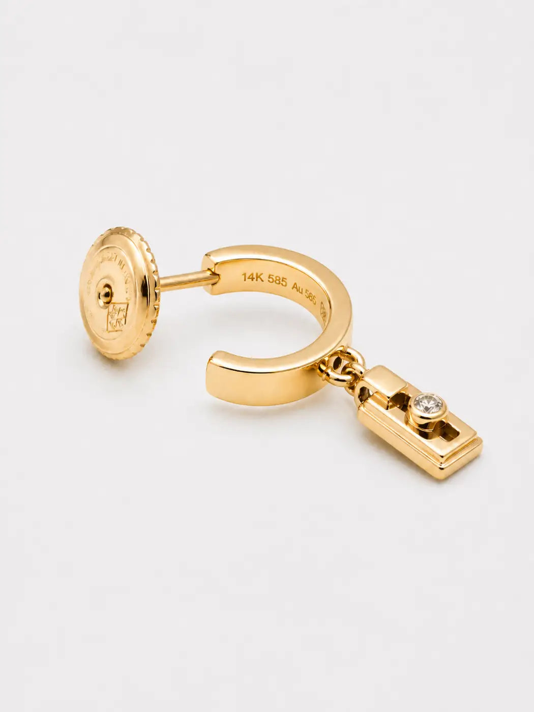 14k solid yellow gold axis drop earrings with 2mm diamond charm and smartlock fastening in gold color