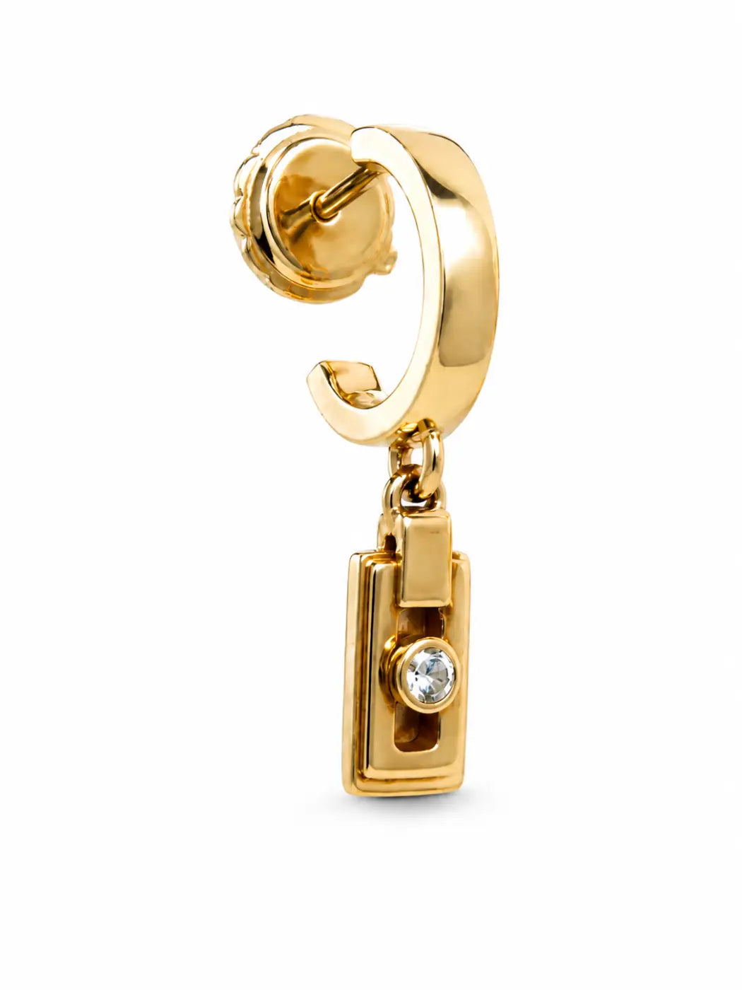Gold-tone axis drop earrings with solid 14ct yellow gold rectangular pendant and 2mm diamond smartlock fastening