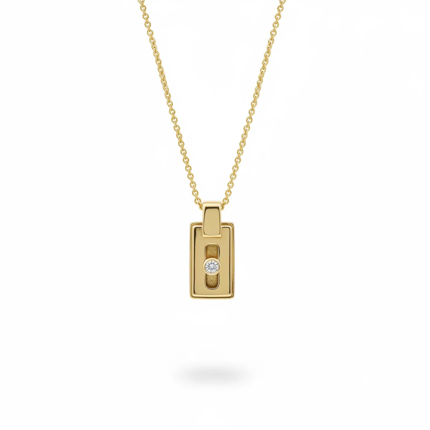 Minimalist 14ct solid gold diamond pendant necklace with rectangular design and lab-grown round diamond center for everyday luxury