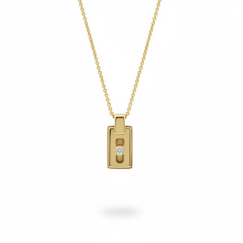 Minimalist 14ct solid gold diamond pendant necklace with rectangular design and lab-grown round diamond center for everyday luxury