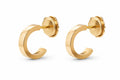 Polished gold hoops feature yellow gold minimalist hoops with smooth finish and delicate floral smartlock fastening backings